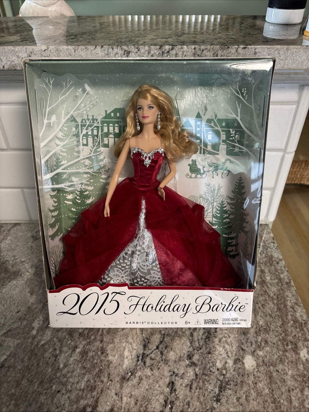 2015 Holiday Barbie Doll – Mattel Collector CHR76 – Red Gown !
